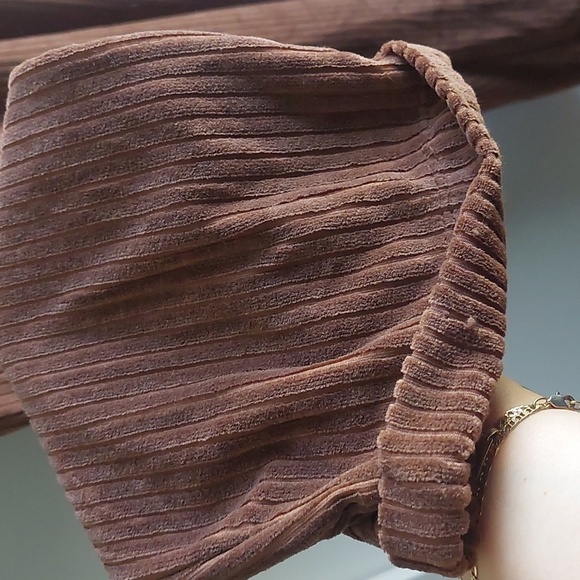 Brown Ribbed Knit Stretch Bib Overalls Super Soft Size XL No Boundaries Y2K - Picture 4 of 6